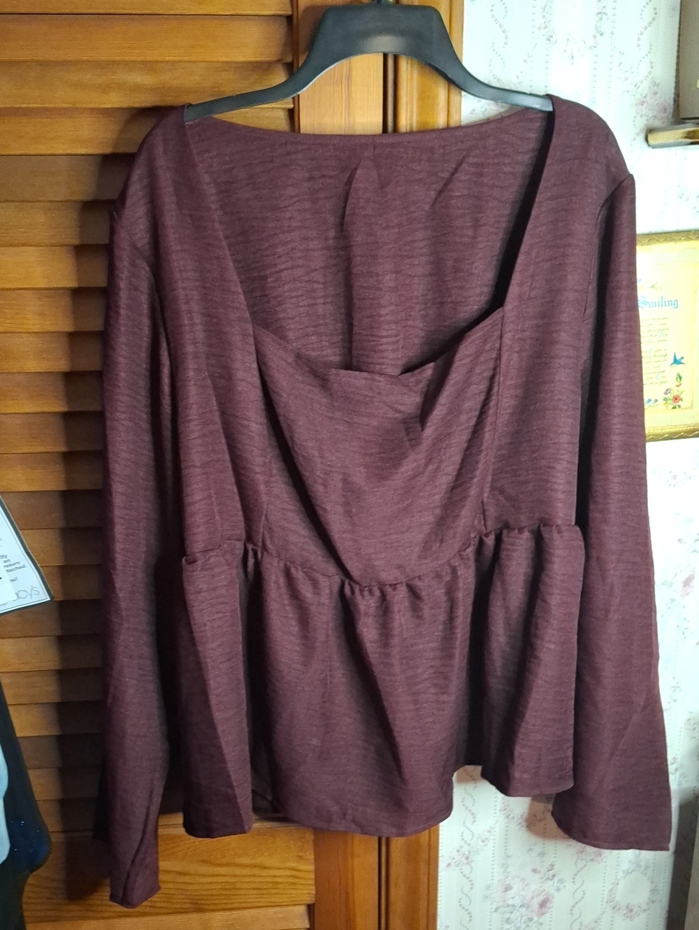 Long Sleeve Peplum Top Heather Burgundy New